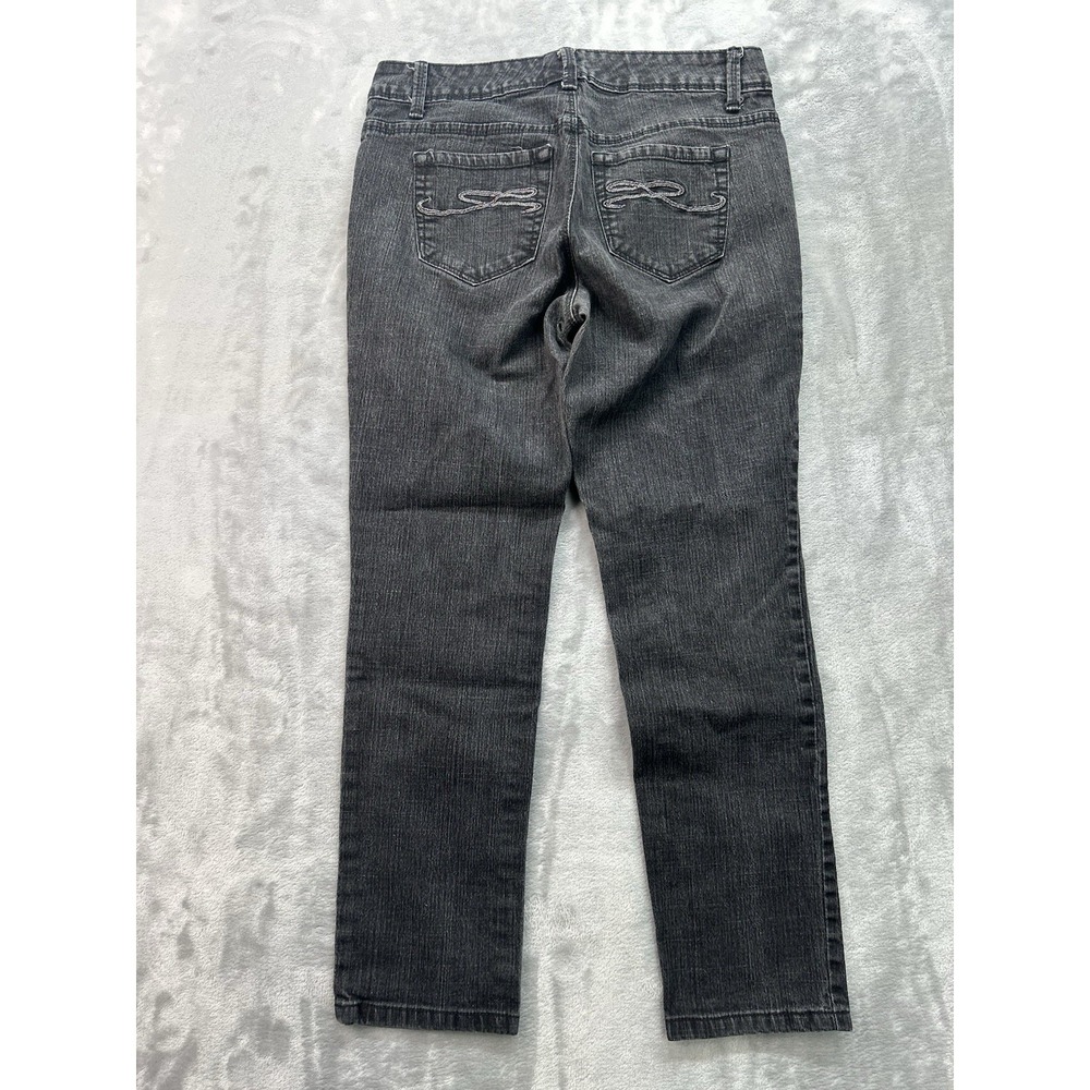 Style & Co Petites Y2K Jeans Womens Sz 6P Black Slim Leg Stretch Embroidered